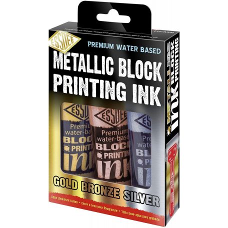 Lino festék / Linóleum tinta  , Essdee Metallic Block Printing Ink Set / Arany, ezüst, bronz -  (3 db)