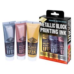   Lino festék / Linóleum tinta  , Essdee Metallic Block Printing Ink Set / Arany, ezüst, bronz -  (3 db)