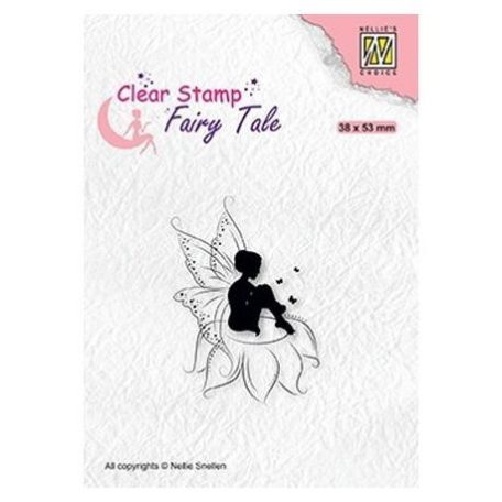 Szilikonbélyegző , Nellie's Choice Fairy Tale / Elf sitting on flower -  (1 db)