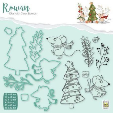 Szilikonbélyegző vágósablonnal , Nellies Choice Rowan Dies&Clear stamps / Christmas mouse 3 -  (1 csomag)