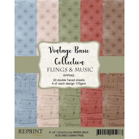Papírkészlet 6", Reprint Paper Pack / Flings & Music Vintage -  (20 lap)