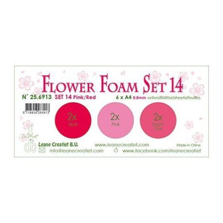 Habgumi készlet - Virágkészítéshez 0,8 mm, Leane Creatief Flower Foam / Pink-Red - Set 14 (6 db)