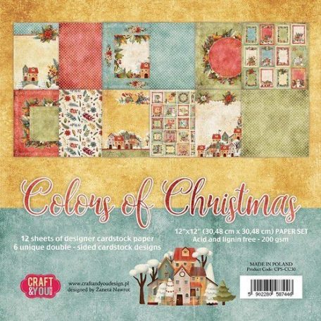 Papírkészlet 12x12, Craft&You Paper Set / Colors of Christmas -  (12 lap)