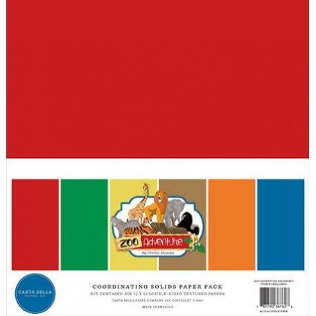 Papírkészlet 12", Carta Bella Zoo Adventure / Solids Kit - Alapkarton (1 csomag)