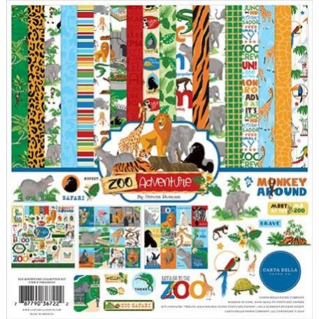 Papírkészlet 12", Carta Bella Zoo Adventure / Collection Kit -  (1 csomag)