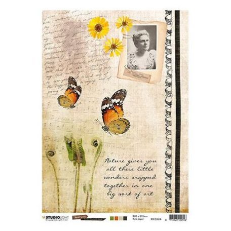 Rizspapír A4, Studio Light Rice Paper / JL Rice Paper Butterfly Collection nr.24 -  (1 lap)