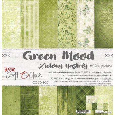 Papírkészlet 12", Basic 01 - Green Mood / Craft O'Clock Mixed Media - Paper Collection (1 csomag)