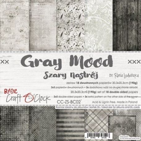 Papírkészlet 8", Basic 02 - Gray Mood / Craft O'Clock Mixed Media - Paper Collection (1 csomag)