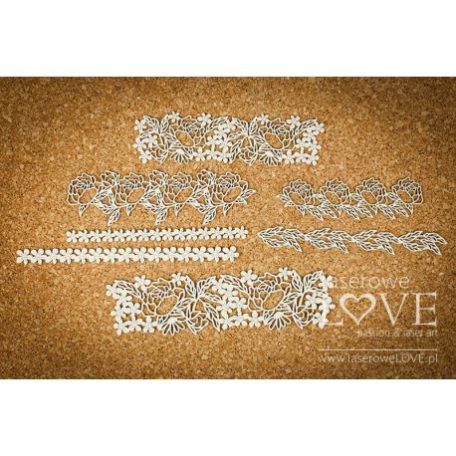 Díszítőelem , Laserowe Love Chipboard / Big borders with peonies - Coral, Navy Romance (1 csomag)