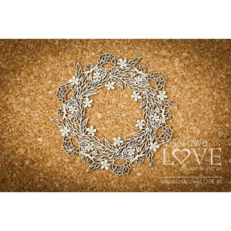 Díszítőelem , Laserowe Love Chipboard / Big leaf wreath - Coral, Navy Romance -  (1 csomag)