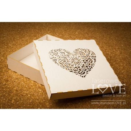 Doboz 3,5 cm magas, Laserowe Love Chipboard / Box Indiana heart, 16x16 cm (1 csomag)