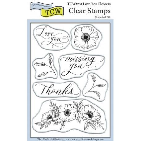 Szilikonbélyegző , TCW Stencil Clear Stamp / Love You Flowers -  (1 csomag)