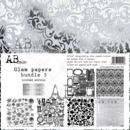 Papírkészlet 12x12, AB Studio scrapbooking paper / silver paper - Glam papers bundle 2 -  (6 lap)