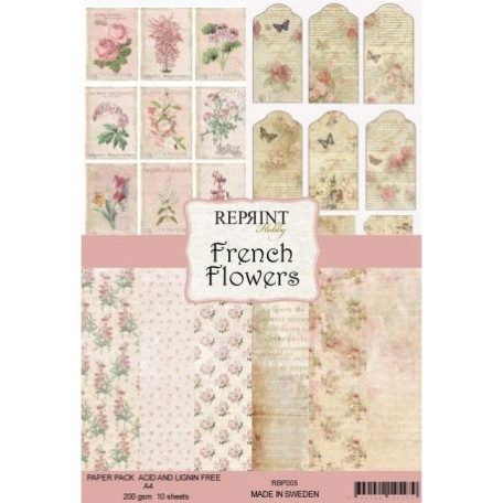 Papírkészlet A4, Reprint Paper Pack / French Flowers -  (10 lap)