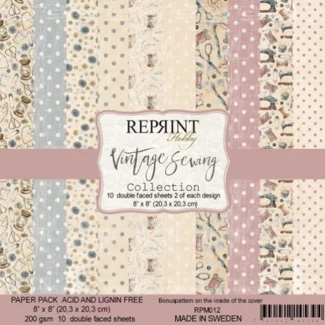 Papírkészlet 8", Reprint Paper Pack / Vintage Sewing -  (10 lap)