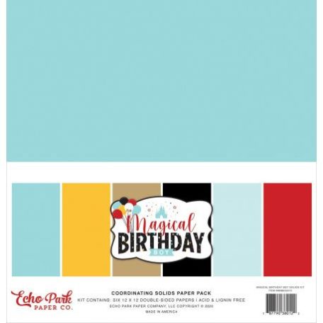 Papírkészlet 12", Echo Park Magical Birthday Boy / Solids Kit - Alapkarton (1 csomag)