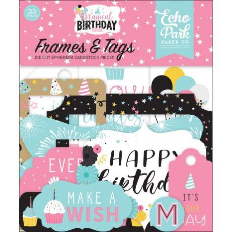 Papírmotívum / Kivágat , Echo Park Magical Birthday Girl / Ephemera - Frames & Tags (1 csomag)