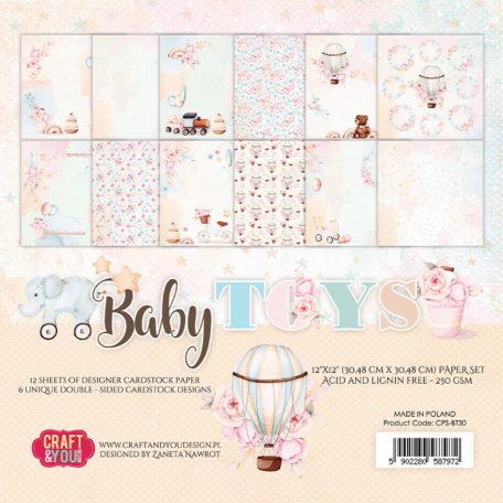 Papírkészlet 12x12, Craft&You Paper Set / Baby Toys -  (12 lap)