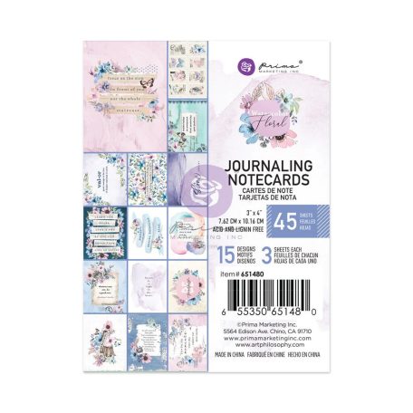 Komment kártya , 3x4 Journaling Cards / Prima Marketing Watercolor Floral -  (1 csomag)