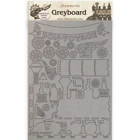 Chipboard A4, Voyages Fantastiques Train / Stamperia Greyboard -  (1 csomag)
