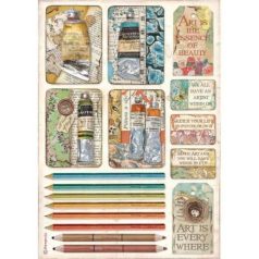   Rizspapír A4, Stamperia Rice Paper / Atelier Tubes of paints and pencils -  (1 lap)