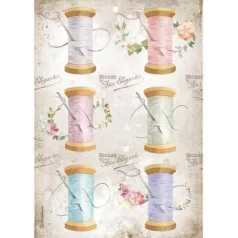  Rizspapír A4, Stamperia Rice Paper / Romantic Threads needle & thread -  (1 lap)