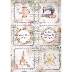   Stamperia Rizspapír A4 - Romantic Threads mini cards - Rice Paper (1 ív)