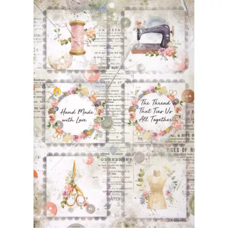 Stamperia Rizspapír A4 - Romantic Threads mini cards - Rice Paper (1 ív)