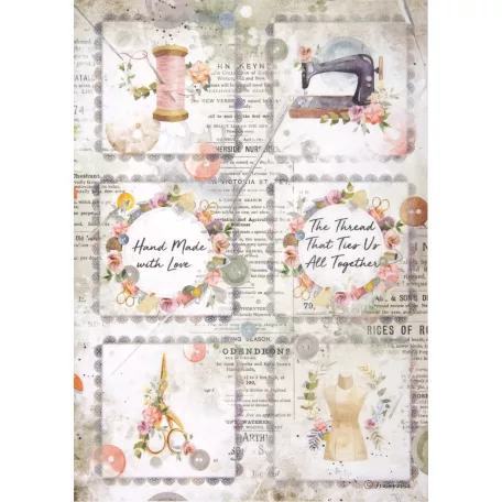 Stamperia Rizspapír A4 - Romantic Threads mini cards - Rice Paper (1 ív)