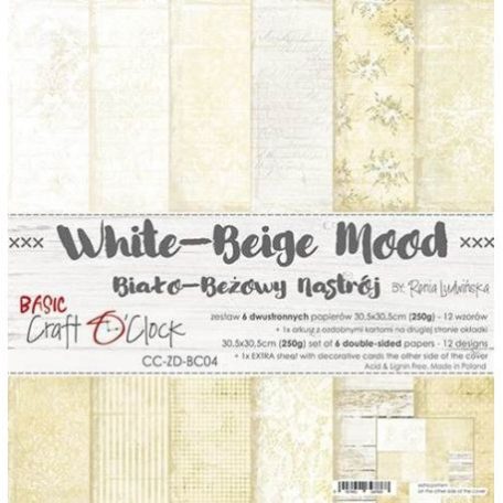 Papírkészlet 12", Basic 04 - White-Beige Mood / Craft O'Clock Mixed Media - Paper Collection (1 csomag)