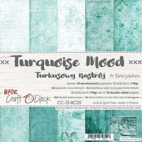 Papírkészlet 8", Basic 05 - Turquoise Mood / Craft O'Clock Mixed Media - Paper Collection (1 csomag)