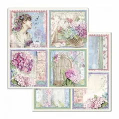   Scrapbook papír , Stamperia Paper Sheets / 4 cards  - Hortensia (1 lap)