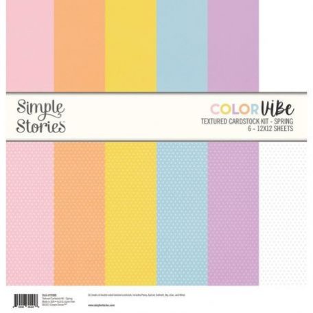 Papírkészlet 12", Simple Stories Color Vibe Textured Cardstock / Spring -  (6 lap)