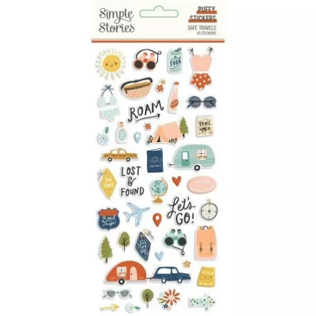 Pufi matrica , Simple Stories Safe Travels / Puffy Stickers -  (1 ív)