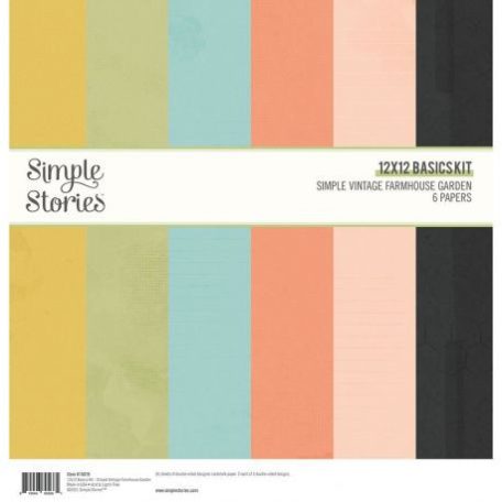 Papírkészlet 12", Simple Stories Farmhouse Garden / Simple Basics Kit -  (1 csomag)