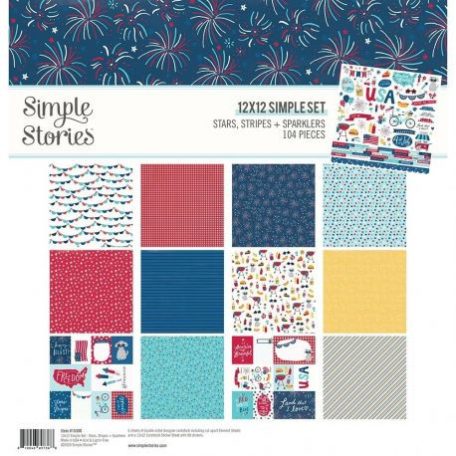 Papírkészlet 12", Simple Stories Stripes + Sparklers / Collection Kit  -  (1 csomag)