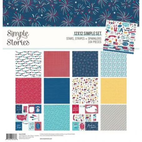 Papírkészlet 12", Simple Stories Stripes + Sparklers / Collection Kit  -  (1 csomag)