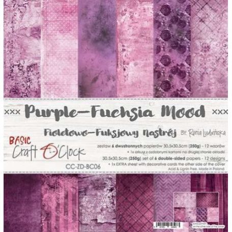Papírkészlet 12", Purple-Fuchsia Mood / Craft O'Clock Mixed Media - Paper Collection (1 csomag)