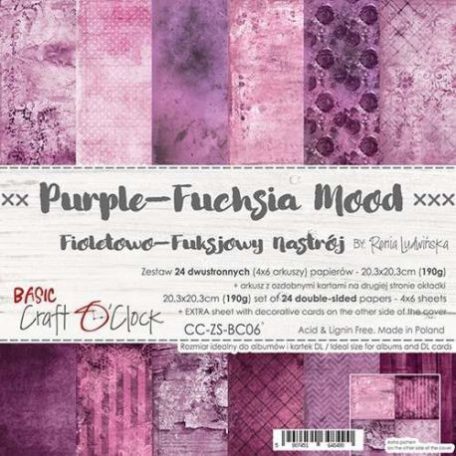 Papírkészlet 8", Purple-Fuchsia Mood / Craft O'Clock Mixed Media - Paper Collection (1 csomag)
