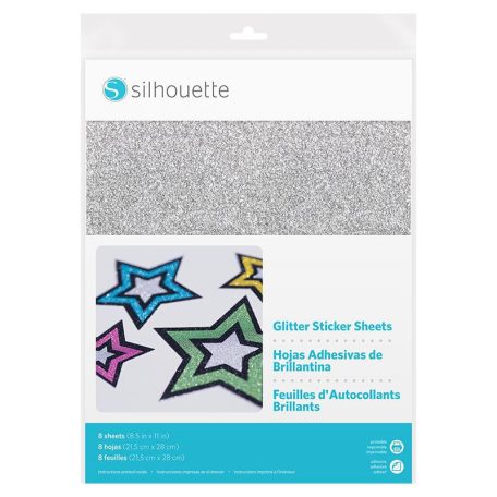 Matrica lapok - Ezüst színű glitteres A4, Sticker Sheets - Silver Glitter / Silhouette materials (8 ív)