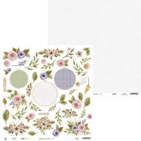 Scrapbook papír 12x12, Piatek13 Stitched with love / Paper - 7 (1 lap)