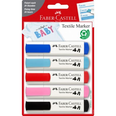 Textilfilc , Baby-Colours and 1x black / Faber-Castell Textile Marker -  (5 db)