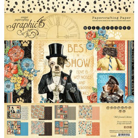 Papírkészlet 8" (20 cm),  Well Groomed/ Graphic 45 Paper Pad (24 lap)