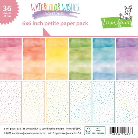 Papírkészlet 6" (15 cm), watercolor wishes rainbow petite / Lawn Fawn Single-Sided Petite Paper Pack (36 lap)