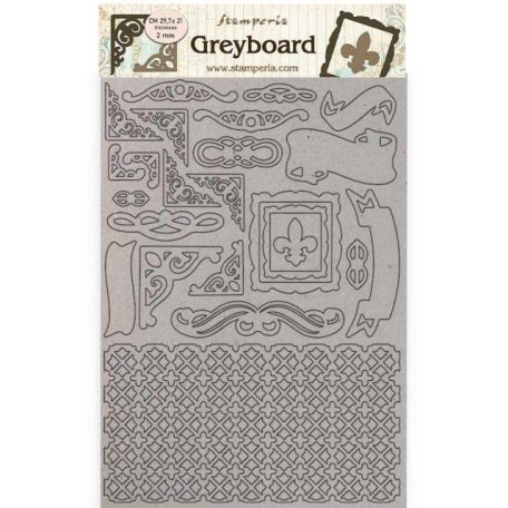 Greyboard papír díszítőelem A4, Sleeping Beauty Frames / Stamperia Greyboard (1 ív)