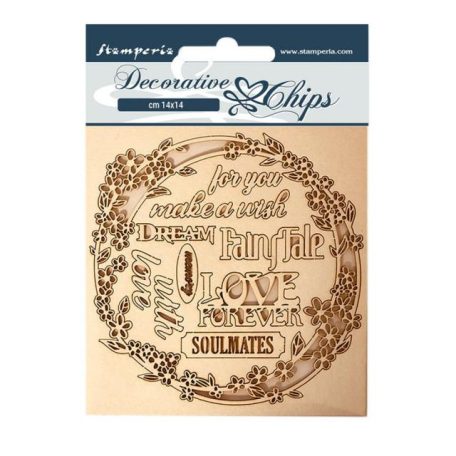 Chipboard 14x14 cm, Sleeping Beauty Garland Love / Stamperia Decorative Chips (1 ív)