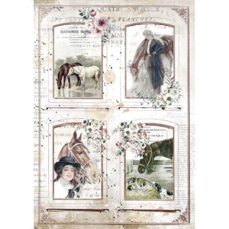 Rizspapír A4, Romantic Horses 4 Frames / Stamperia Rice Paper (1 ív)