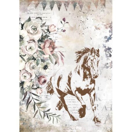 Rizspapír A4, Romantic Horses Running Horse / Stamperia Rice Paper (1 ív)