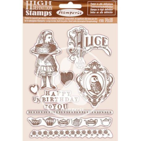 Gumibélyegző , Alice Happy Birthday / Stamperia Natural Rubber Stamp (1 csomag)