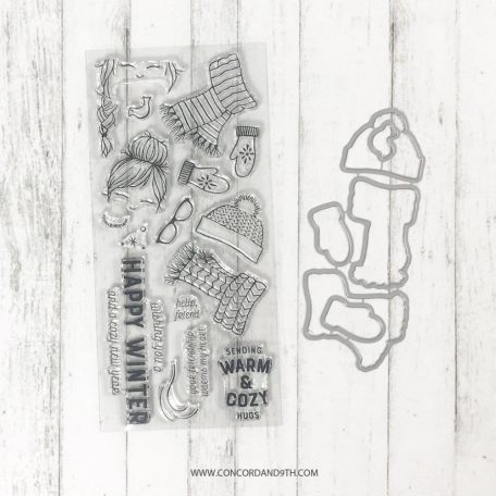 Vágósablon, bélyegzővel , Winter Wear  / Concord & 9th Clear Stamps + Die  Set (1 csomag)